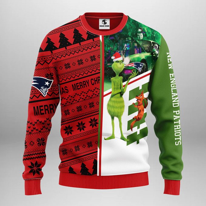 NFL New England Patriots Grinches & Scooby-Doo Christmas Ugly Sweater -LaP