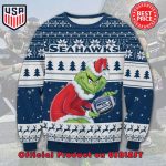 NFL SEATTLE SEAHAWKS GRINCH SANTA HAT LOGO IN BALL UGLY CHRISTMAS SWEATER