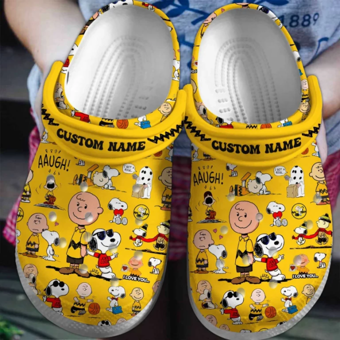 Personalized Cool Snoopy And Charlie Brown Cartoon Clogs