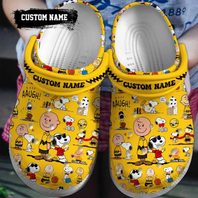 Personalized Cool Snoopy And Charlie Brown Cartoon Clogs