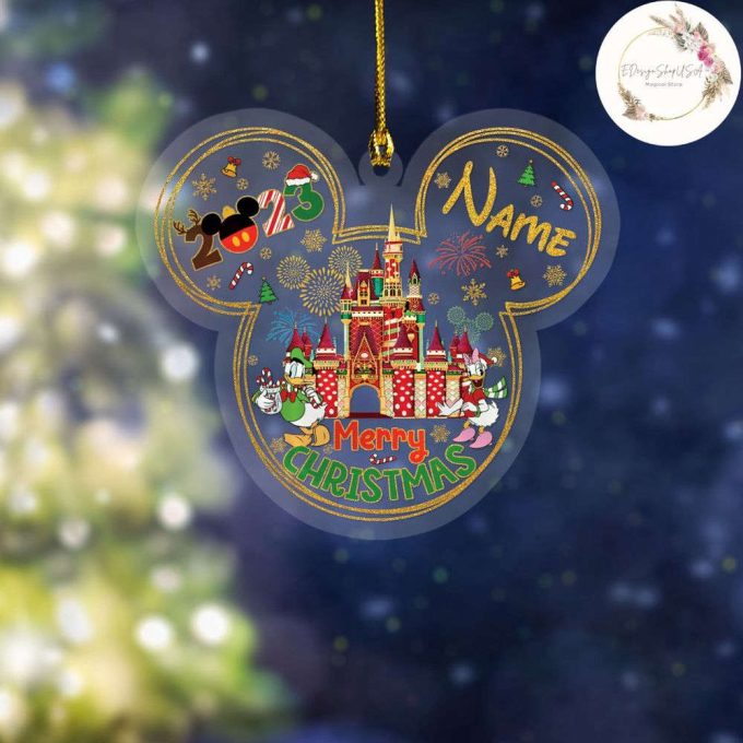 Personalized Disney Couple Christmas Ornament, Mickey and Friends Christmas Castle, Disney Christmas Ornament
