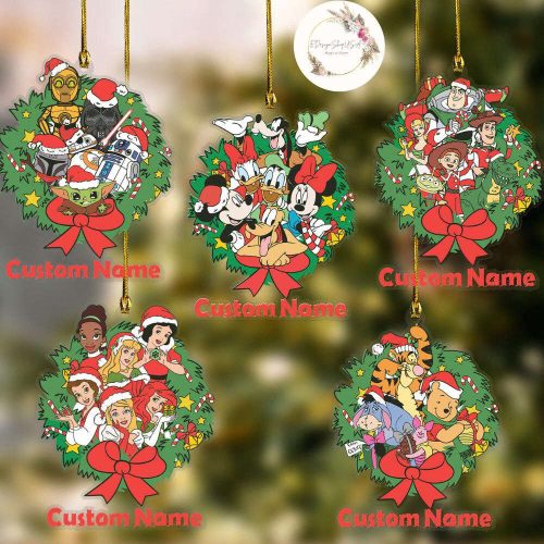 Personalized Disney Group Christmas Ornament, Mickey and Friends Christmas Wreath, Disney Christmas Ornament Personalized Disney Group Christmas Ornament, Mickey and Friends Christmas Wreath, Disney Christmas Ornament