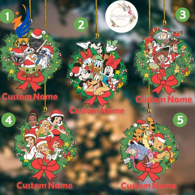 Personalized Disney Group Christmas Ornament, Mickey and Friends Christmas Wreath, Disney Christmas Ornament Personalized Disney Group Christmas Ornament, Mickey and Friends Christmas Wreath, Disney Christmas Ornament