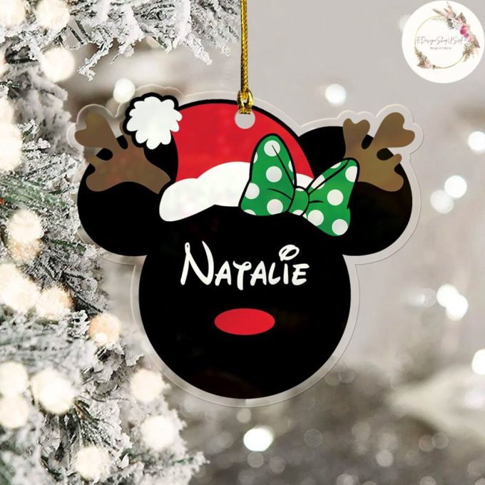 Personalized Mickey Minnie Ears Disney Christmas Ornament, Disney Christmas Ornament