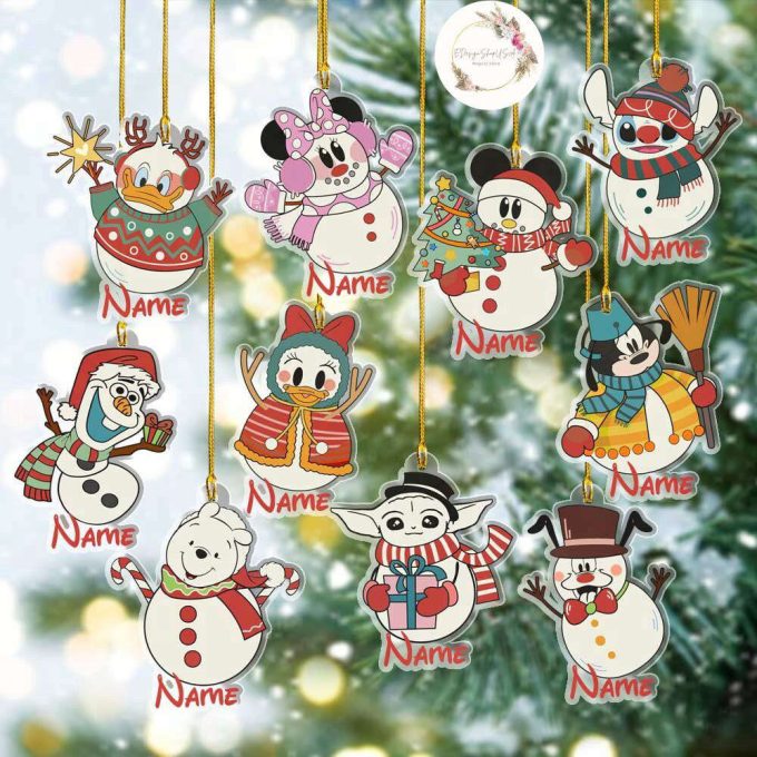 Personalized Snowman Disney Christmas Ornament, Mickey and Friends Christmas Gift, Disney Christmas Ornament