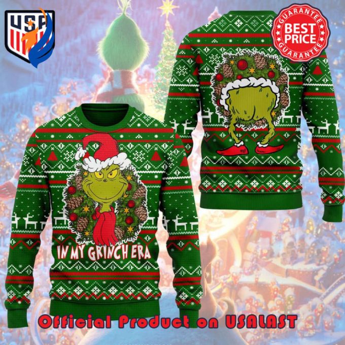 SANTA HAT IN MY GRINCH ERA SNOWFLAKE REINDEER UGLY CHRISTMAS SWEATER