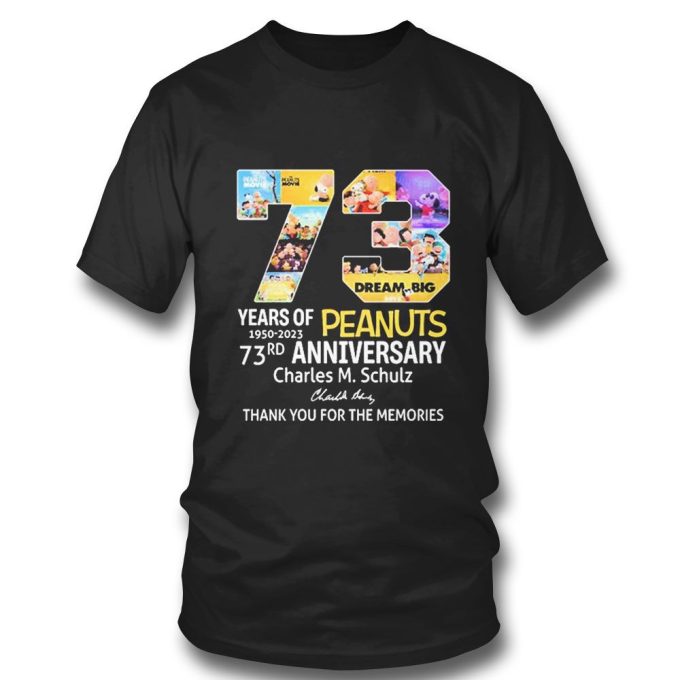 Snoopy 73 Years Peanuts Signature Thank You T-shirt 1950-2024 Memories Snoopy 73 Years Peanuts Signature Thank You T-shirt 1950-2024 Memories