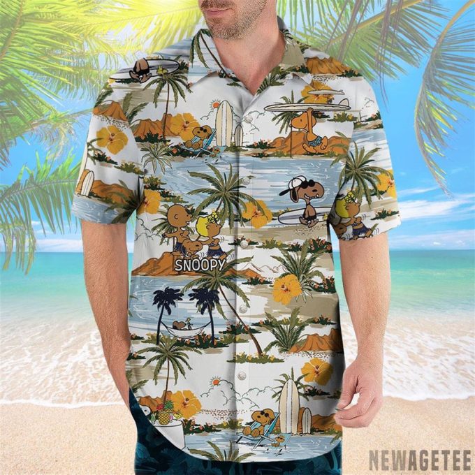 Snoopy and Friends Hawaiian Shirt & Beach Shorts: Brown Fun & Stylish for Beach Lovers Snoopy and Friends Hawaiian Shirt & Beach Shorts: Brown Fun & Stylish for Beach Lovers