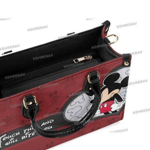 Touch This and I will Bite You Leather Handbag,Woman Handbag,Mickey Women Bags Purses,Mickey Lover’s Handbag,Custom Leather Bag,Handmade Bag