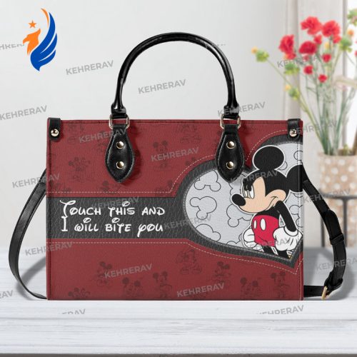 Touch This and I will Bite You Leather Handbag,Woman Handbag,Mickey Women Bags Purses,Mickey Lover’s Handbag,Custom Leather Bag,Handmade Bag