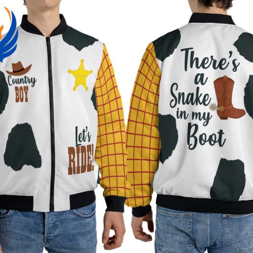 AFC Bournemouth Custom Name Mickey Bomber Jacket Toy Story Woody Snake In Boot Fleece Bomber Jacket: Disney Western Cowboy Streetwear Disneyland Trip