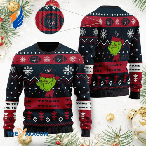 Ugly Christmas Sweater Houston-Texans, The Grinches Black/Red Ugly Christmas Sweater Houston-Texans, The Grinches Black/Red