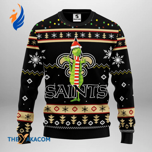 Ugly Christmas Sweater New-Orleans-Saints, Grinches Black/Beige Ugly Christmas Sweater New-Orleans-Saints, Grinches Black/Beige