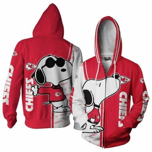 Shop the NFL Kansas City Chiefs Snoopy Zip Up Hoodie – Stay Stylish with this AOP Shirt!