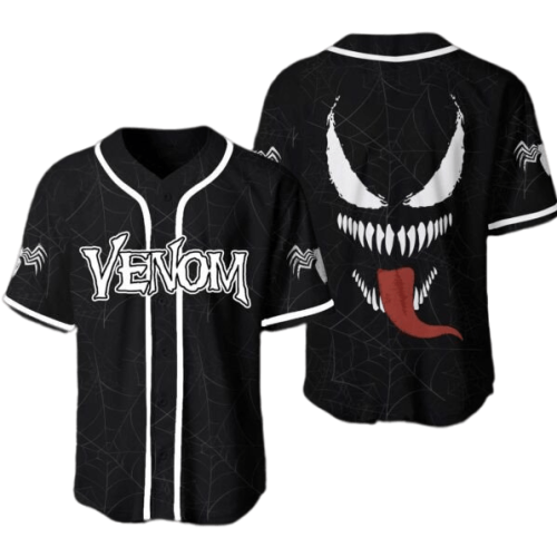 Marvel Venom Face Graphic Black Jersey - Stylish Anti-Hero Baseball Shirt for Men