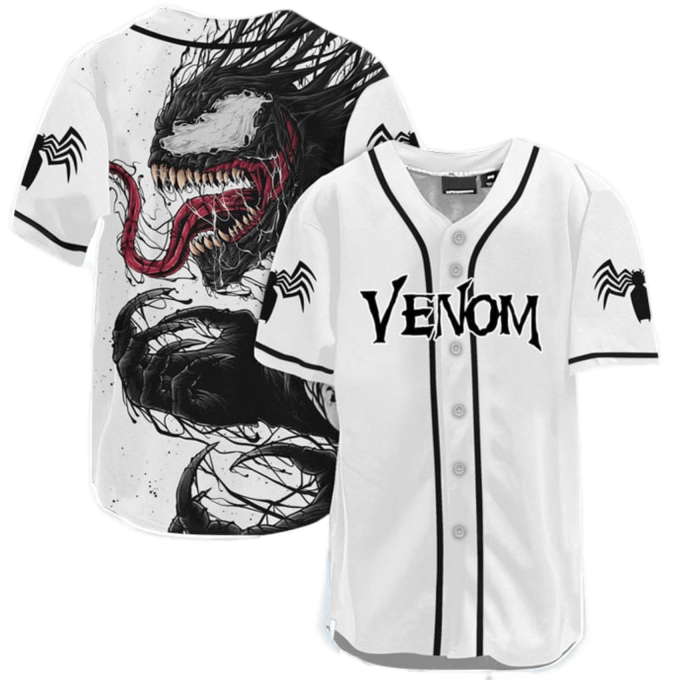 Marvel Venom Baseball Jersey – Graphic White Black Shirt for Marvel Fans Marvel Venom Baseball Jersey – Graphic White Black Shirt for Marvel Fans