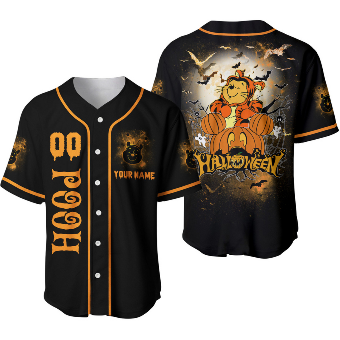Spooky Personalized Pooh Mouse Ear Head Pumpkin Halloween Baseball Jersey Shirt – Get in the Halloween Spirit!