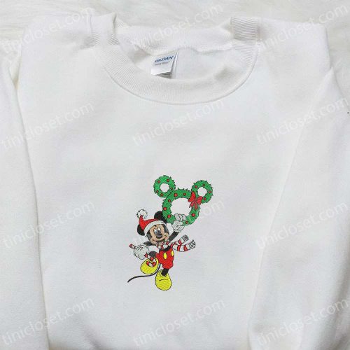 Disney Christmas Wreath Embroidered Shirt & Hoodie: Perfect Family Gifts!
