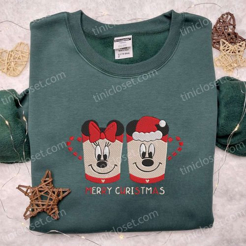 Mickey Minnie Cup Christmas Embroidered Shirt – Disney T-shirt Perfect Couples Christmas Gift