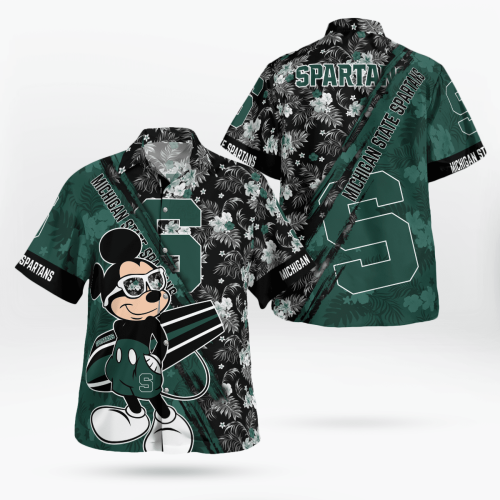 Michigan State Spartans Mickey Mouse Floral Shirt – Stylish Short Sleeve Hawaii Design
