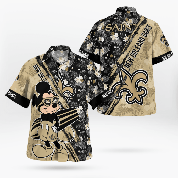 New Orleans Saints Floral Mickey Mouse Hawaii Shirt: Stylish Short Sleeve for Fans! New Orleans Saints Floral Mickey Mouse Hawaii Shirt: Stylish Short Sleeve for Fans!