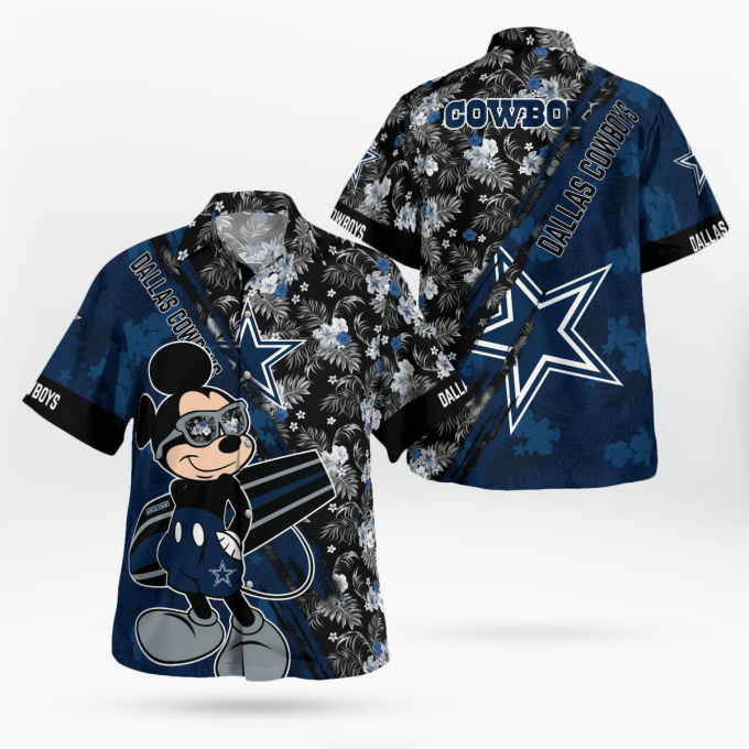 Dallas Cowboys Mickey Mouse Floral Shirt – Short Sleeve Hawaiian Style Official NFL Merchandise