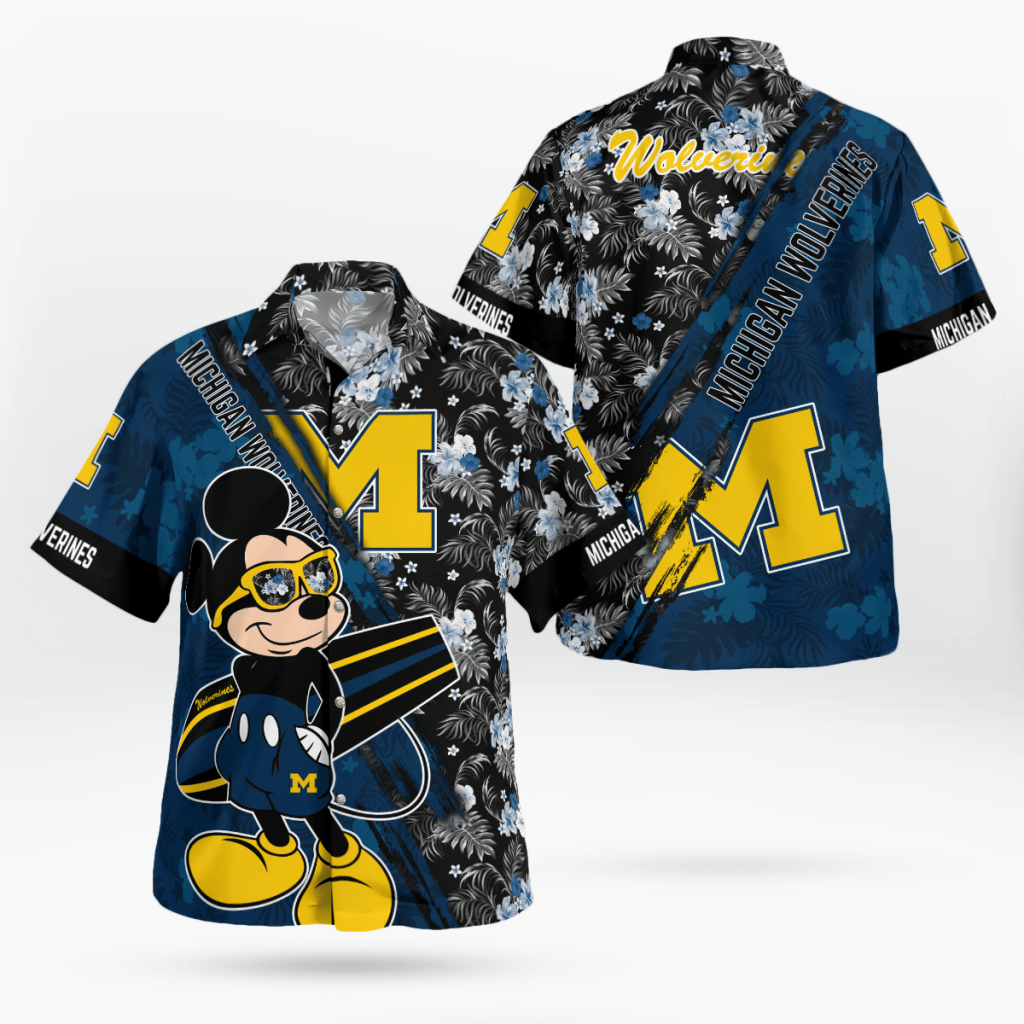 Michigan Wolverines Mickey Mouse Floral Shirt – Short Sleeve Hawaiian Style Perfect for Fans Michigan Wolverines Mickey Mouse Floral Shirt – Short Sleeve Hawaiian Style Perfect for Fans