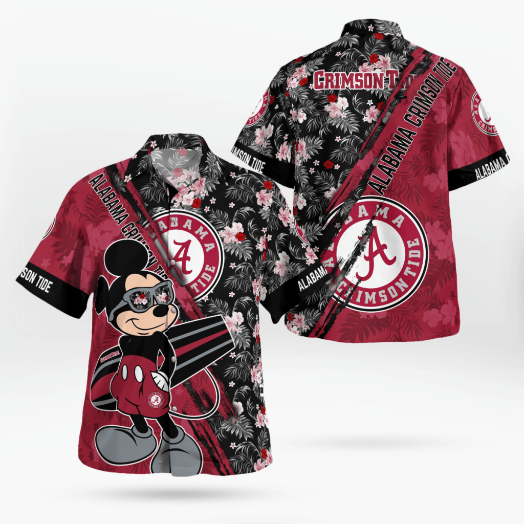 Alabama Crimson Tide Mickey Mouse Floral Shirt for a Tropical Twist – Short Sleeve Hawaii Style Alabama Crimson Tide Mickey Mouse Floral Shirt for a Tropical Twist – Short Sleeve Hawaii Style