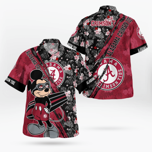 Alabama Crimson Tide Mickey Mouse Floral Shirt for a Tropical Twist – Short Sleeve Hawaii Style