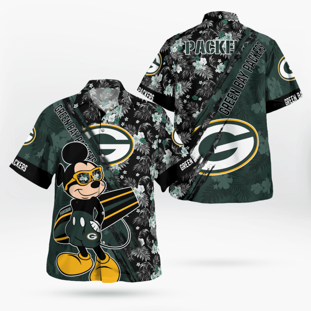 Green Bay Packers Mickey Mouse Floral Shirt: Short Sleeve Hawaii Style Green Bay Packers Mickey Mouse Floral Shirt: Short Sleeve Hawaii Style