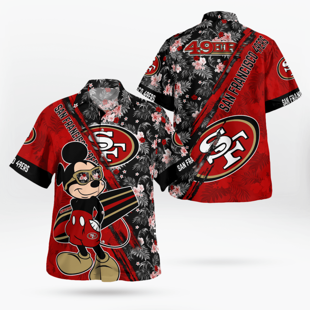 San Francisco 49ers Mickey Mouse Floral Shirt: Short Sleeve Hawaii Style San Francisco 49ers Mickey Mouse Floral Shirt: Short Sleeve Hawaii Style