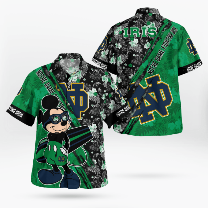 Notre Dame Fighting Irish Mickey Mouse Floral Shirt: Stylish Short Sleeve Hawaii Design