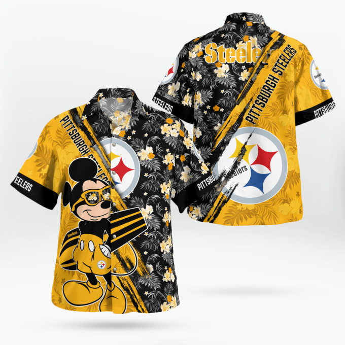 Pittsburgh Steelers Mickey Mouse Floral Shirt – Short Sleeve Hawaii Style Official NFL Merchandise Pittsburgh Steelers Mickey Mouse Floral Shirt – Short Sleeve Hawaii Style Official NFL Merchandise