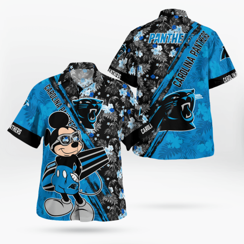 Stylish Carolina Panthers Mickey Mouse Floral Shirt – Short Sleeve Hawaii Design