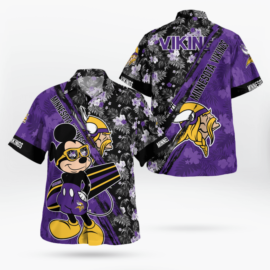 Minnesota Vikings Mickey Mouse Floral Shirt: Short Sleeve Hawaii Style Minnesota Vikings Mickey Mouse Floral Shirt: Short Sleeve Hawaii Style