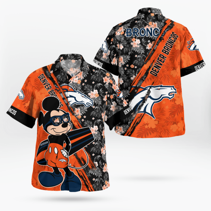 Denver Broncos Mickey Mouse Floral Shirt: Short Sleeve Hawaii Style for Ultimate Fan Fashion!