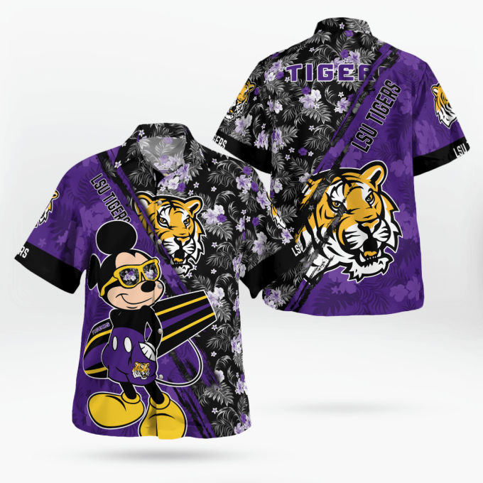 LSU Tigers Mickey Mouse Floral Shirt: Stylish Short Sleeve Hawaii Shirt for LSU Fans