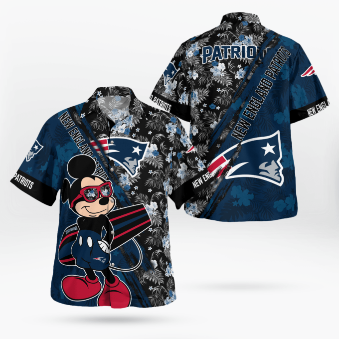 Stylish New England Patriots Mickey Mouse Floral Shirt for a Tropical Twist!