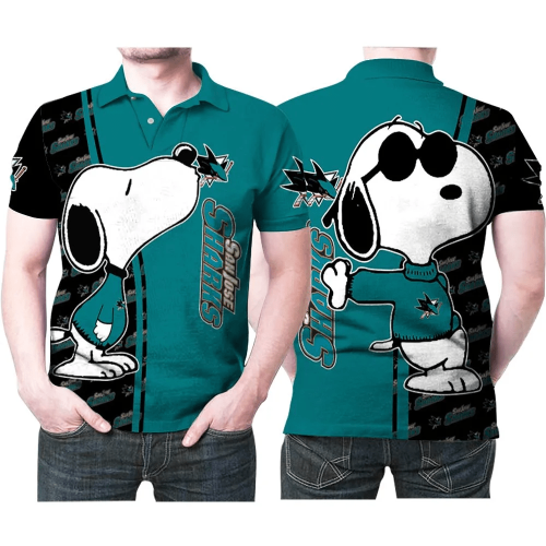 Mens & Womens Snoopy Kiss San Jose Sharks Logo 3D All Over Print Polo Shirt