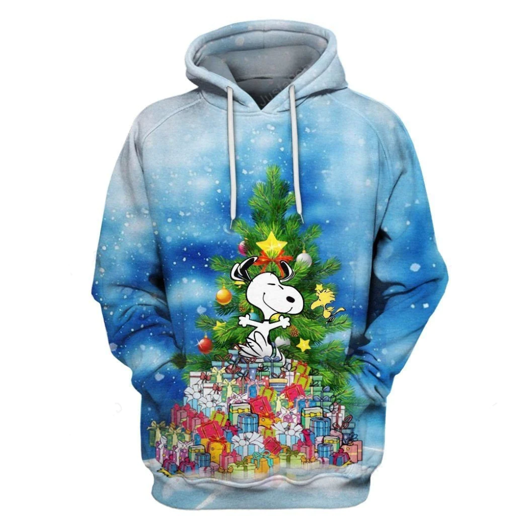 Snoopy Christmas Hoodie: Festive Blue AOP Shirt with Snoopy and Christmas Tree Design – 2022 Collection Snoopy Christmas Hoodie: Festive Blue AOP Shirt with Snoopy and Christmas Tree Design – 2022 Collection