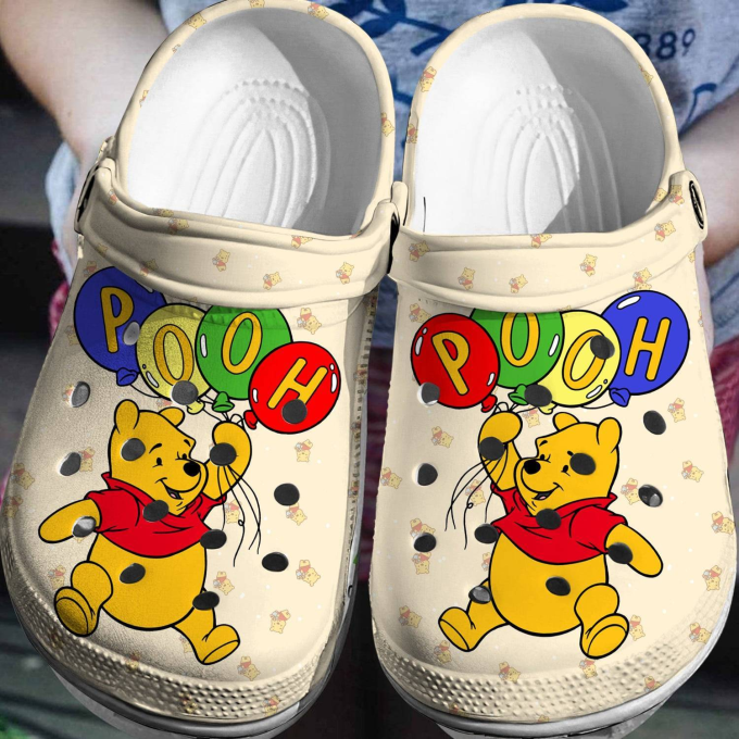 Cute Winnie The Pooh And Balloons Clogs For Kids And Adults