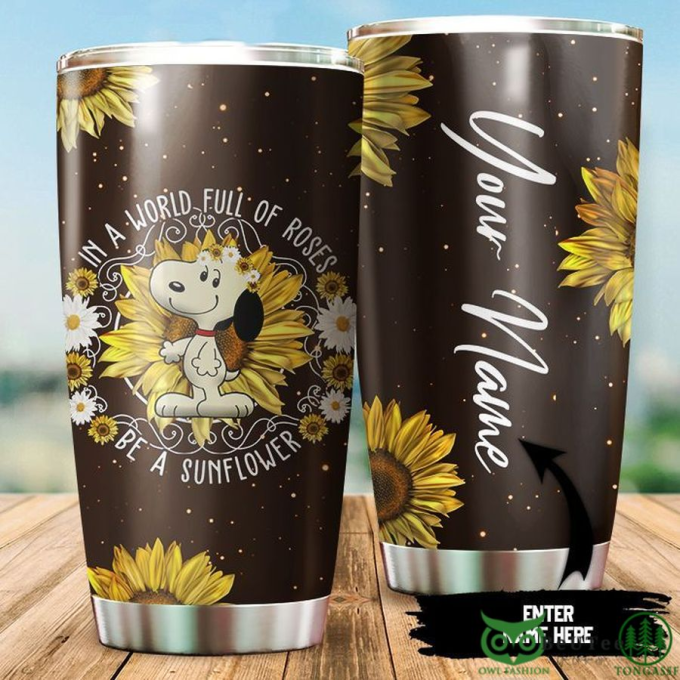 New Design Snoopy Floral Brown Stainless Steel Tumbler