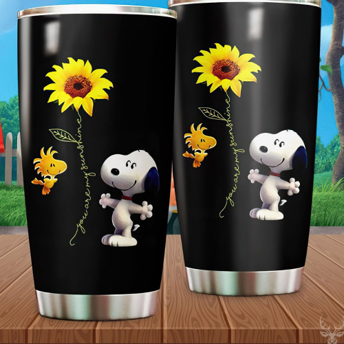 Adorable Snoopy And Woodstock Sunflower Stainless Steel Tumbler