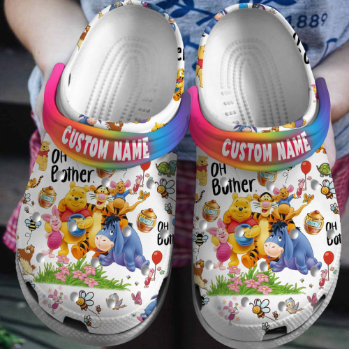 Personalized Winnie The Pooh Colorful Clogs  For Kids & Adults