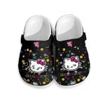 Happy Hello Kitty Hearts Pattern Black Clogs For Kids And Adults