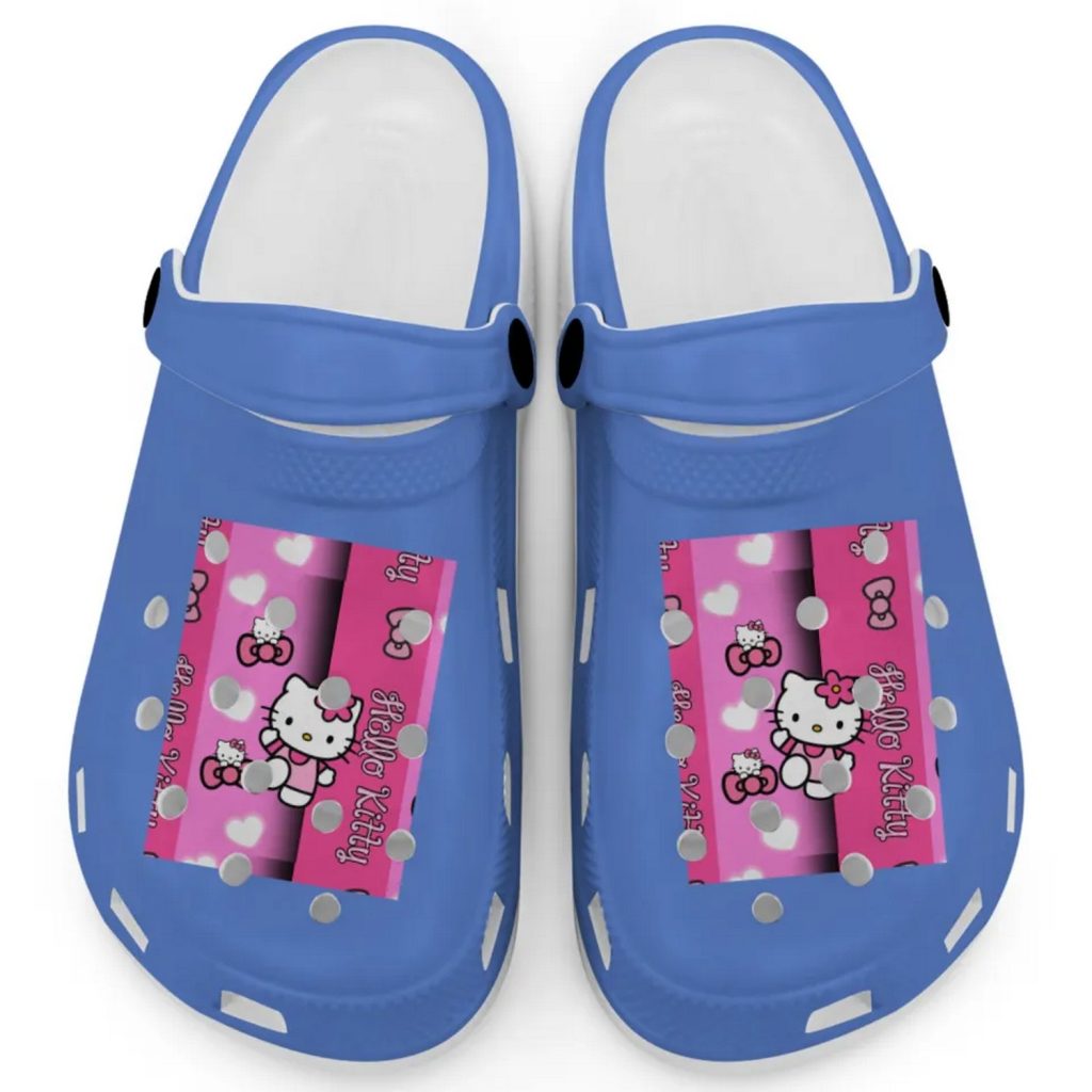 Hello Kitty Pink Stripes Periwinkle Clogs For Kids And Adults Hello Kitty Pink Stripes Periwinkle Clogs For Kids And Adults