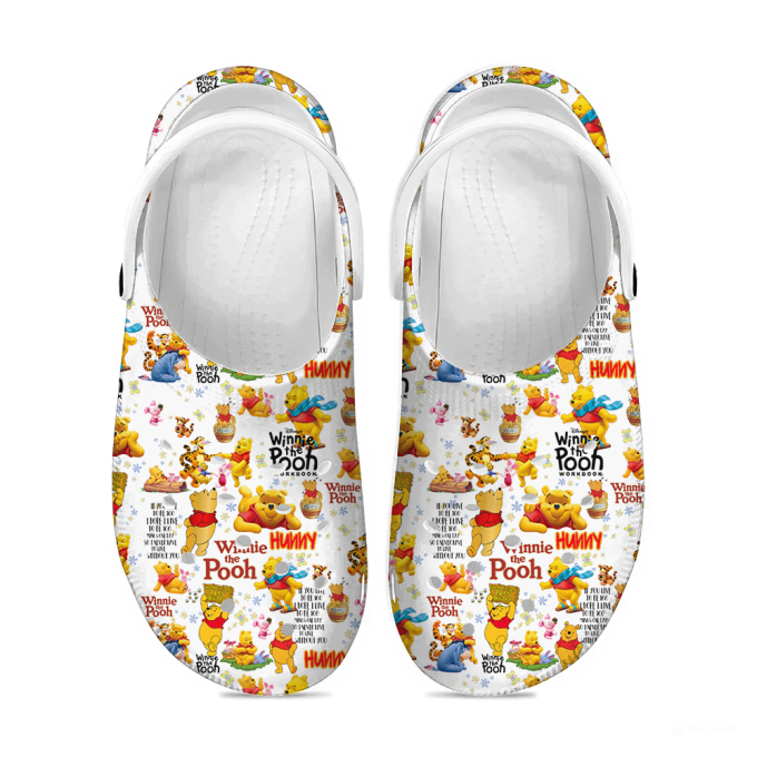 Water-proof Winnie The Pooh White High-sole Clogs