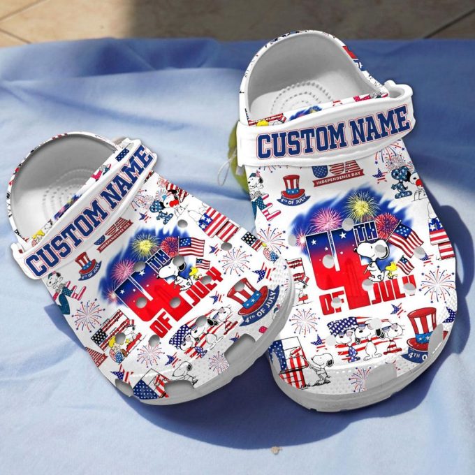 4Th Of July American Independence Day Clogs, Snoopy American Flag Clogs For Kids And Adults
