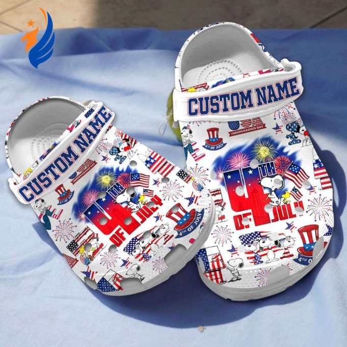 4Th Of July American Independence Day Clogs, Snoopy American Flag Clogs For Kids And Adults