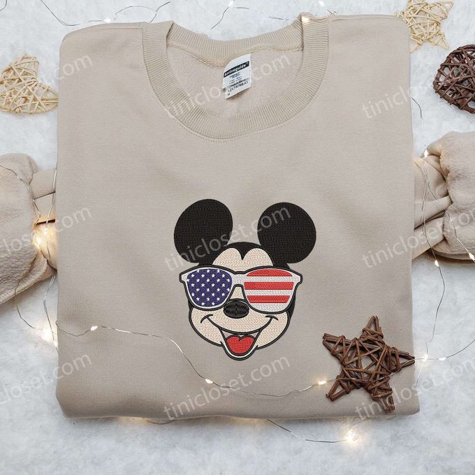 America Mickey Mouse Embroidered Shirt: Disney Patriotic Shirts with Glasses – Best Quality!